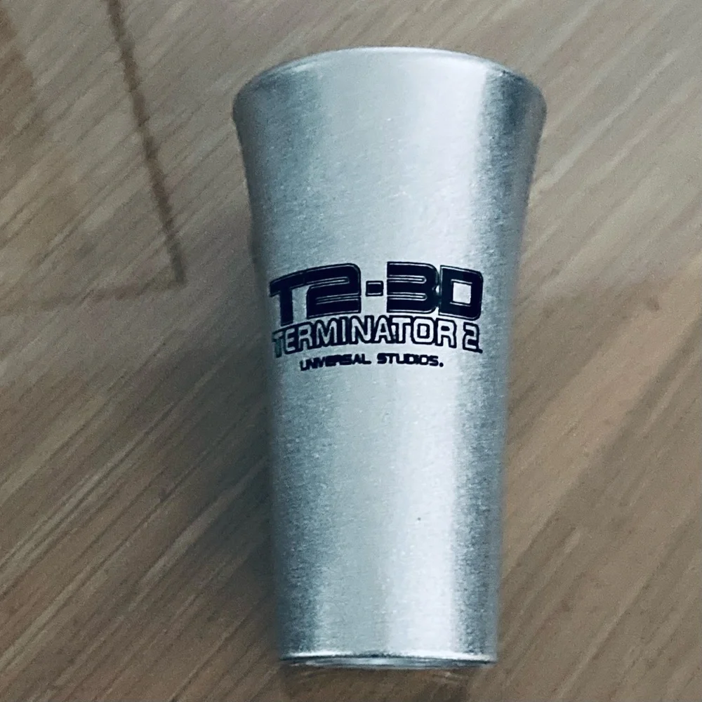 Vintage T2-3D TERMINATOR 2 Shot Glass, Universal Studios, 4 inches tall